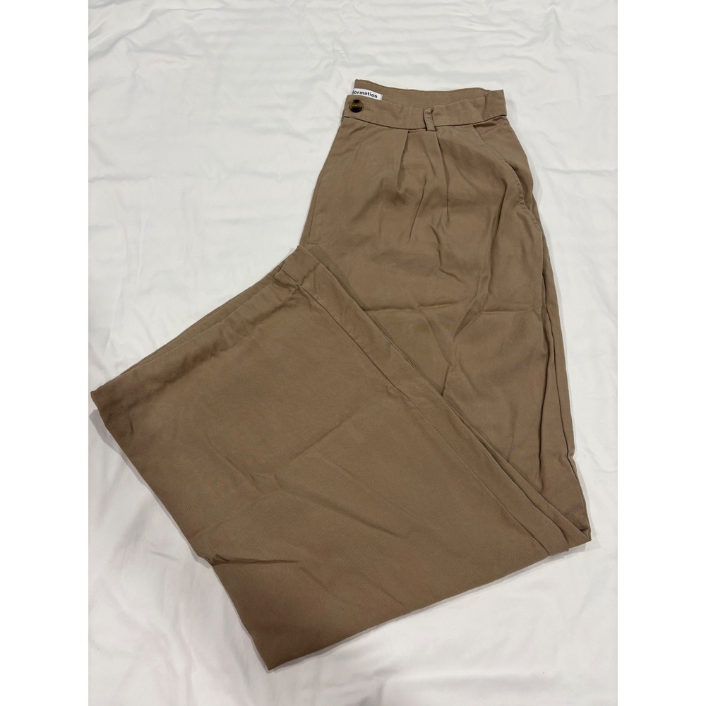 Reformation Mason Pant Khaki Trousers Pleated Size‎ 12 Tan Beige 28" Wide Leg